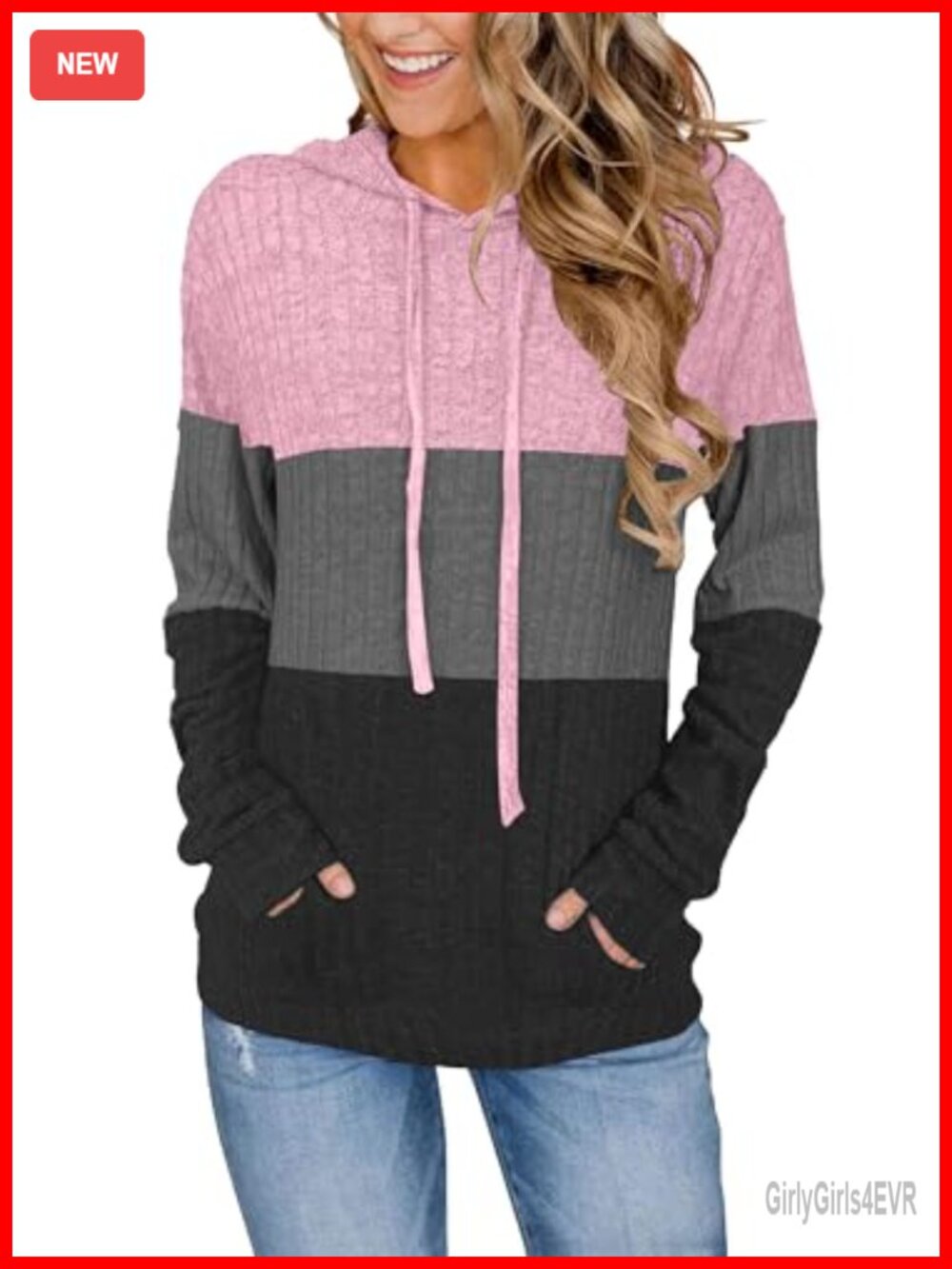 Womens Pullover Hoodie Loose Fit Drawstring Kangaroo Pocket Casual